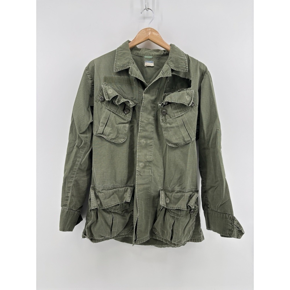 Vietnam Jacket 107 Coat Man's Cotton Ripstop Slant Tropical Airborne WAR Torn